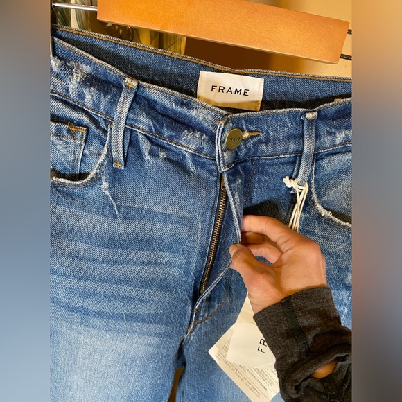 NWT Frame Denim Le Sylvie Jagged Edge Masonic LSYJEL14 Ultra High Rise Straight - Picture 5 of 15